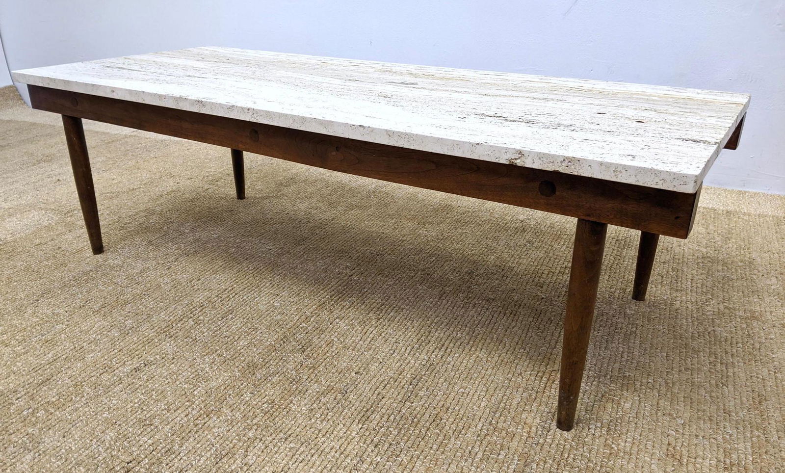 Travertine Marble American Modern Walnut Coffee Table. (1 of 11)