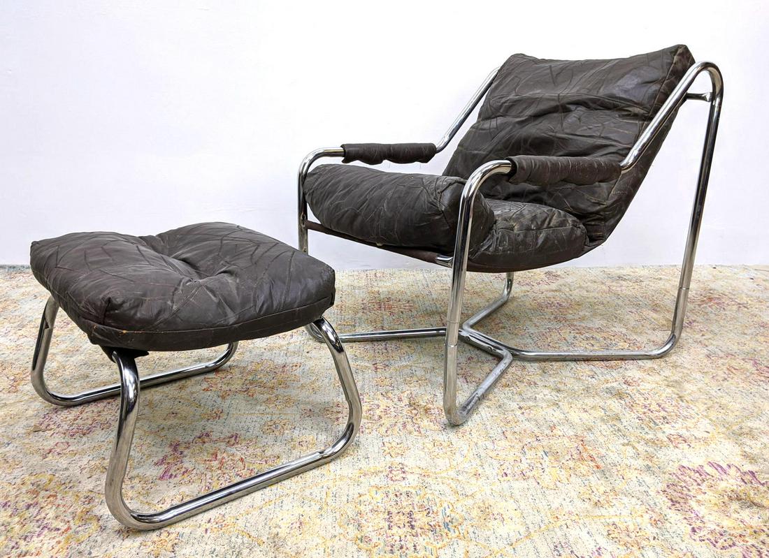 2pc UNARCO Lounge Chair Ottoman. Chrome tube frames. Pa (1 of 20)