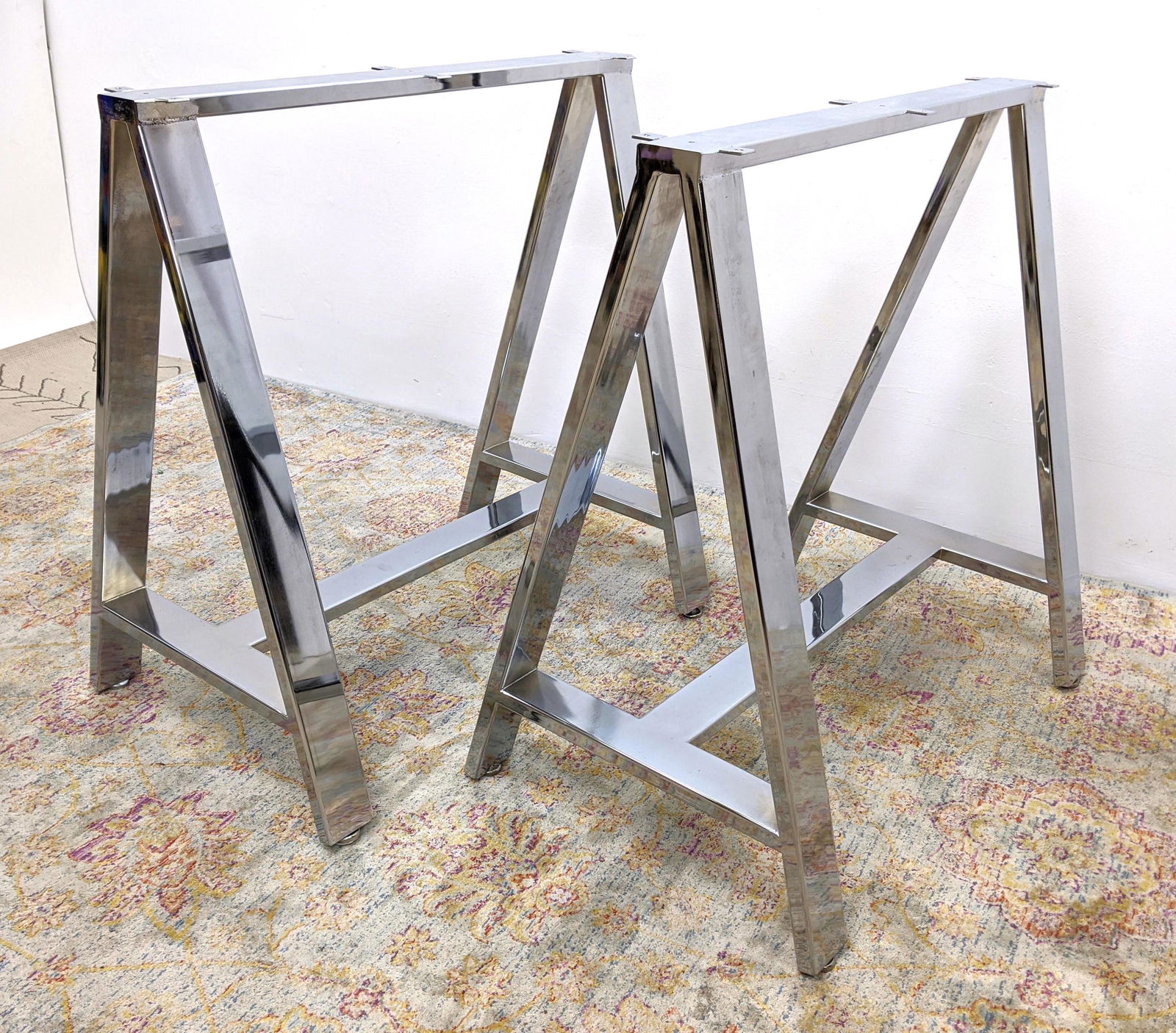 Pair Tall Chrome A Frame Saw Horse Table Bases. FT (1 of 7)