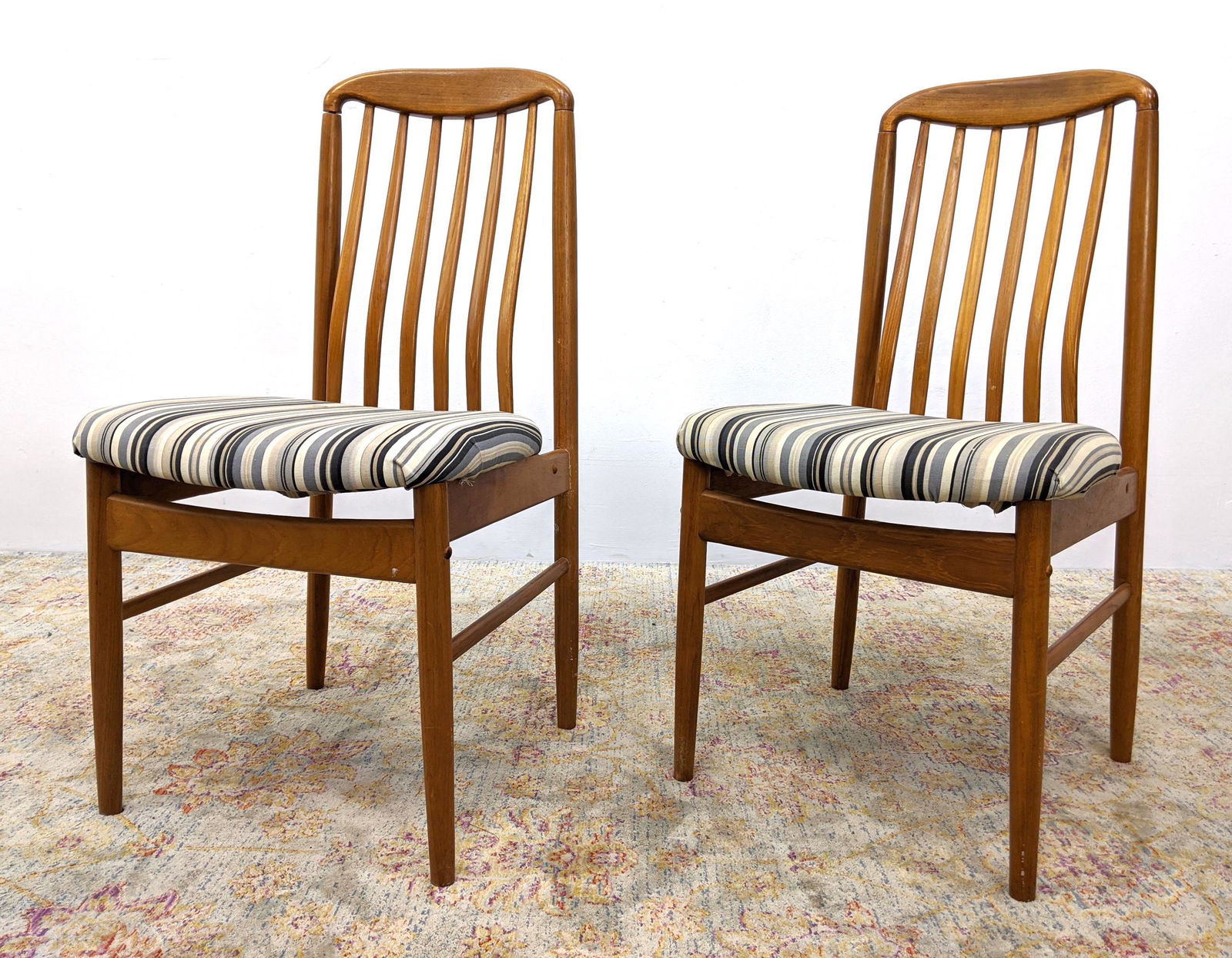 Pr  Danish Teak Dining Side Chairs. Curved Teak Slat Ba (1 of 17)