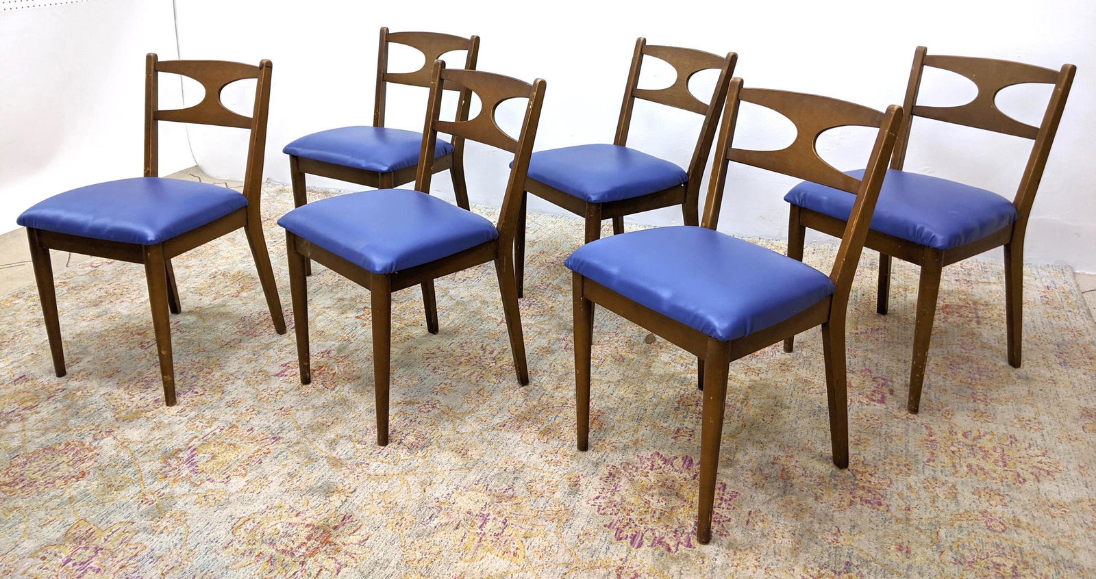 Set 6 Modern Dining Chairs. Blue Vinyl Cushions. (1 of 16)