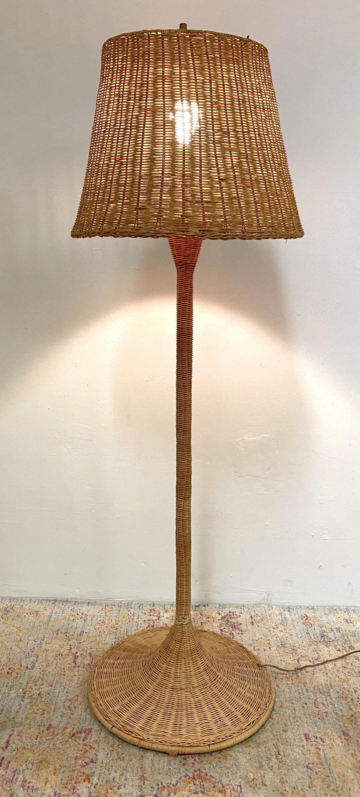 Woven Wicker Floor Lamp and Shade (1 of 11)