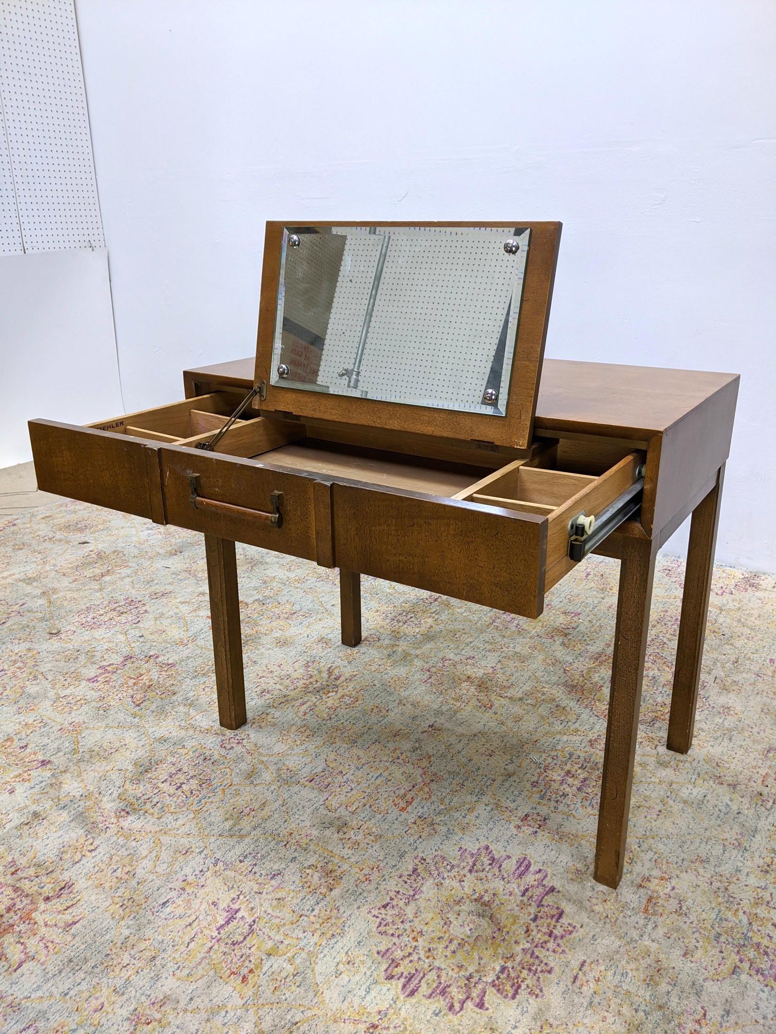 KROEHLER Small Modernist Vanity Cabinet. Drawer has fli: KROEHLER Small Modernist Vanity Cabinet. Drawer has flip up Interior mirror. Marked. -- Dimensions: H: 30 inches: W: 34 inches: D: 19 inches ---