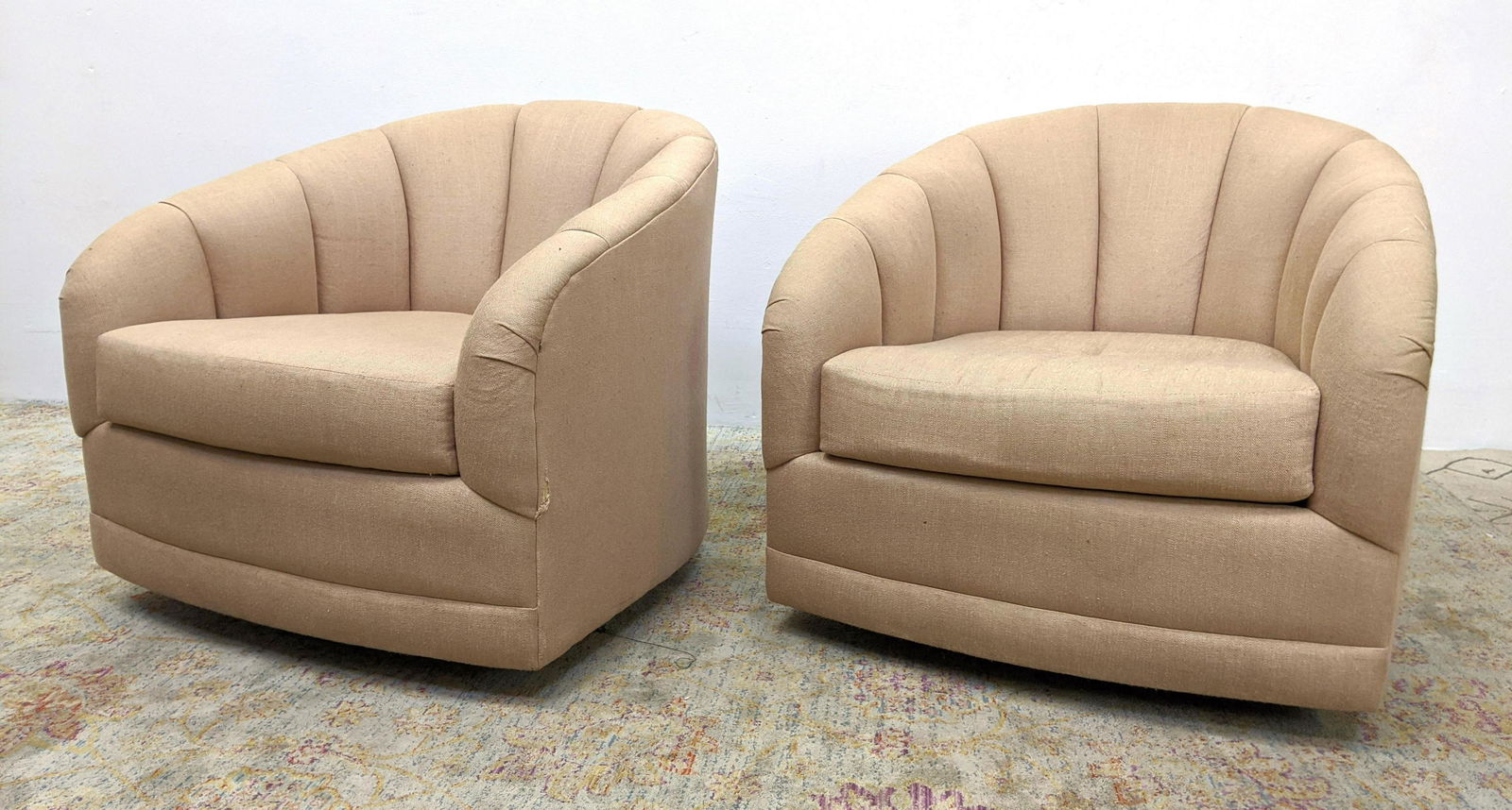 Pair Channel Back Swivel Lounge Chairs. (1 of 11)