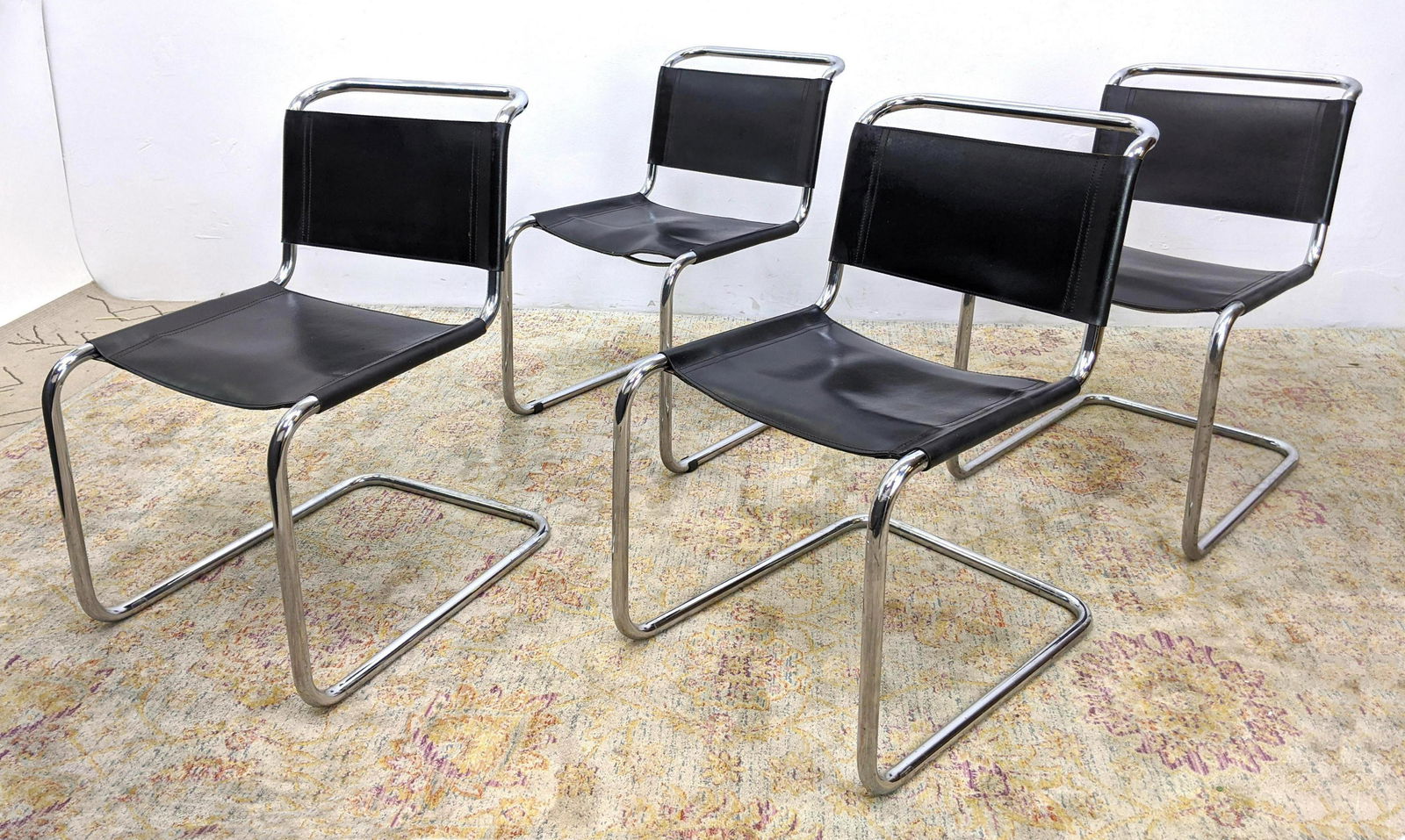 Set 4 Dining Chairs Mies van der Rohe Style, leather wi (1 of 14)