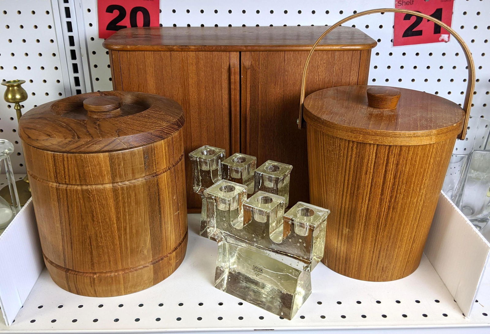 Teak Ware Lot and Dansk Glass Candlesticks. Ice Buckets (1 of 17)