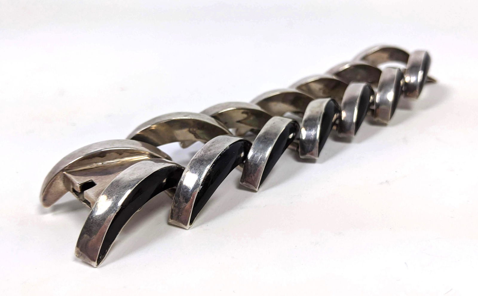 BALLESTEROS Sterling Silver  Onyx Mexican Bracelet.  Mo (1 of 8)