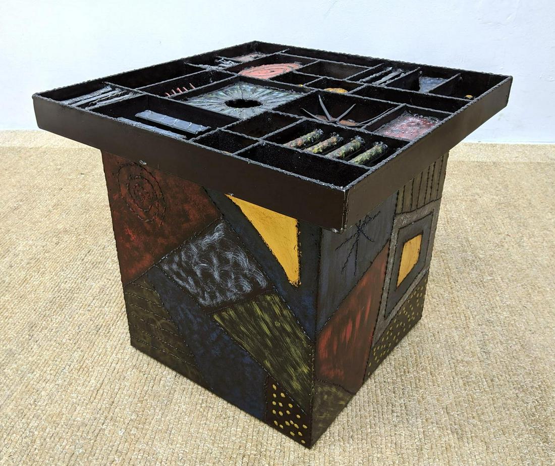 Paul Evans style Iron Brutalist Side Table. Top with un (1 of 10)
