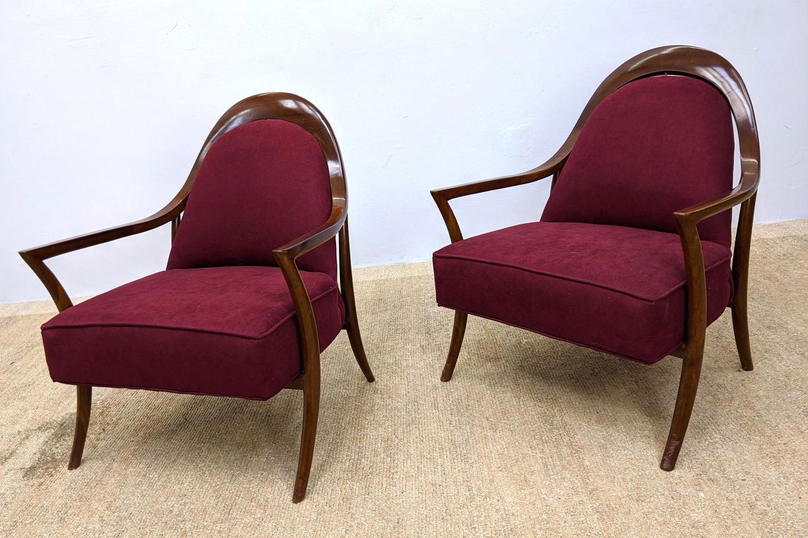 Pr T.H. Robsjohn-Gibbings style Lounge Chairs. Arched b (1 of 16)