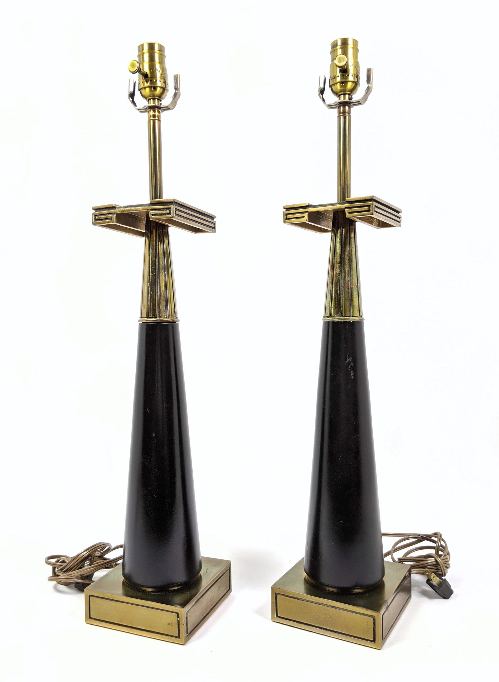 Pr Brass Ebonized Cone Modernist Table Lamps. Parzinger (1 of 13)