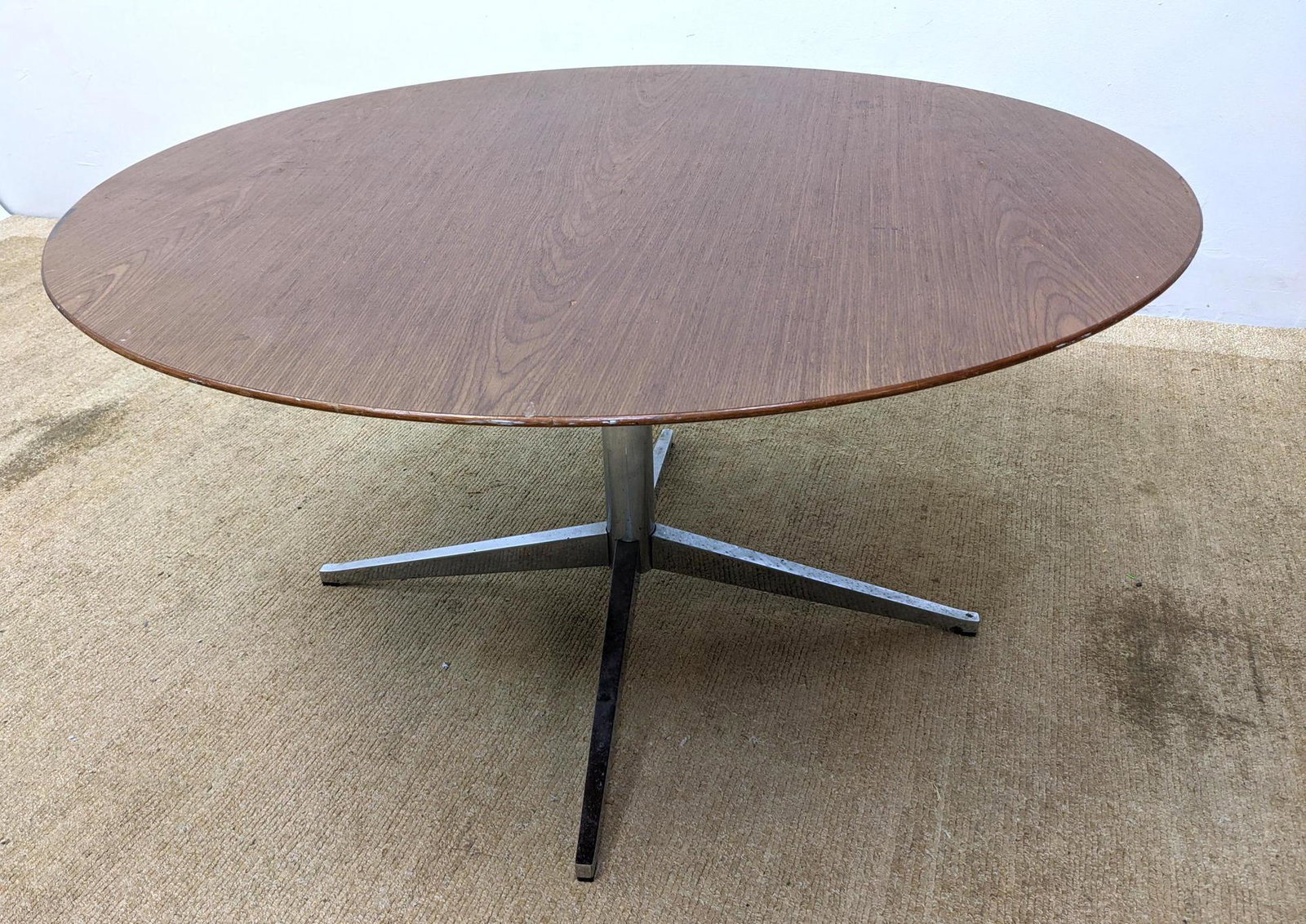 Knoll Round Walnut Top Dining Table.  Chromed steel bas (1 of 12)