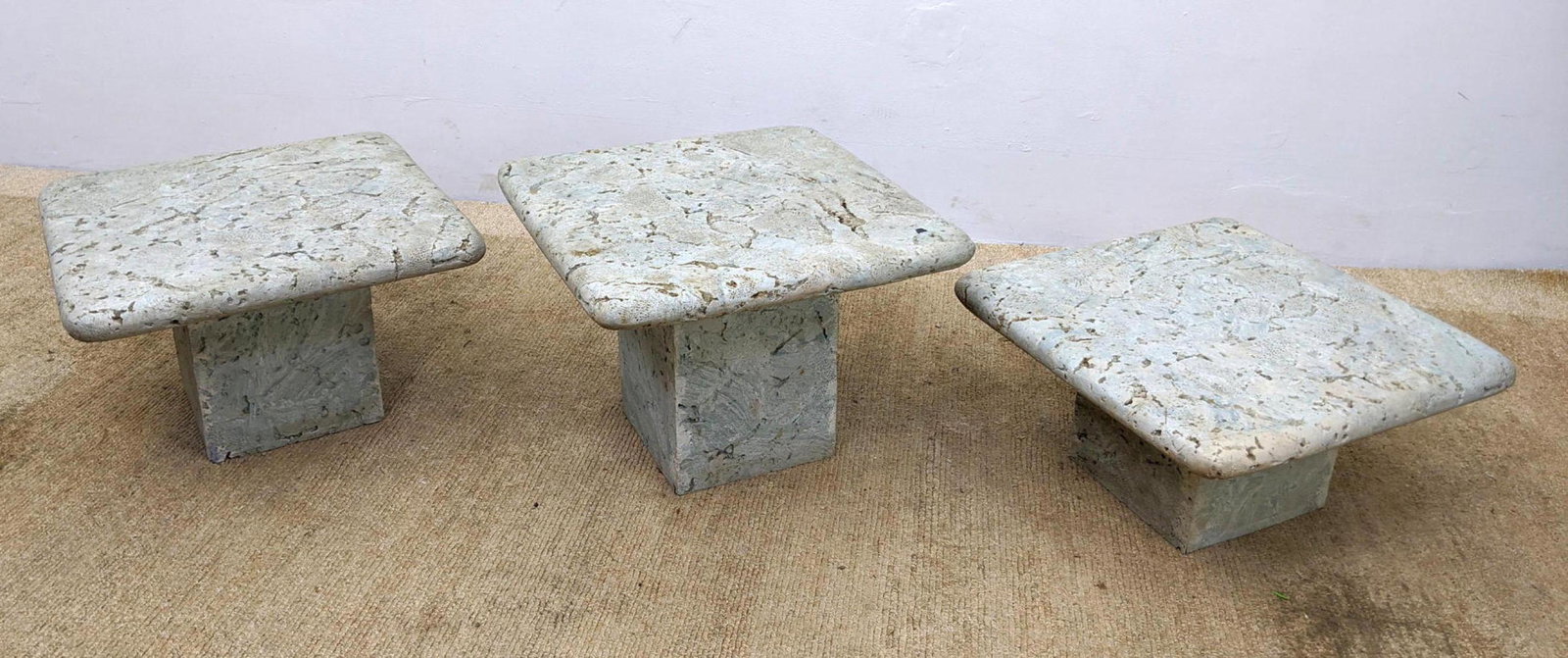3pc Stone Modernist Tables. Thick Stone Tops on Stone C (1 of 9)