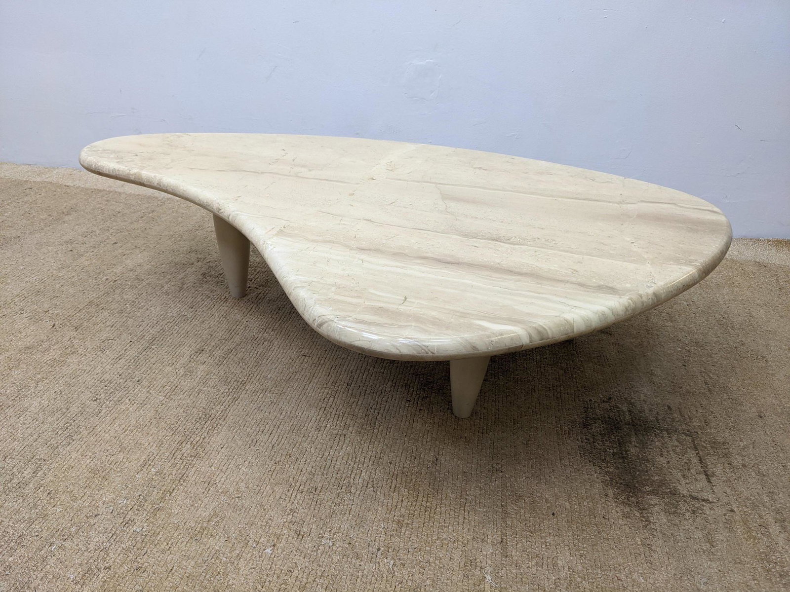 Italian Travertine Top Coffee Table.  Wood Leg CIM (1 of 11)