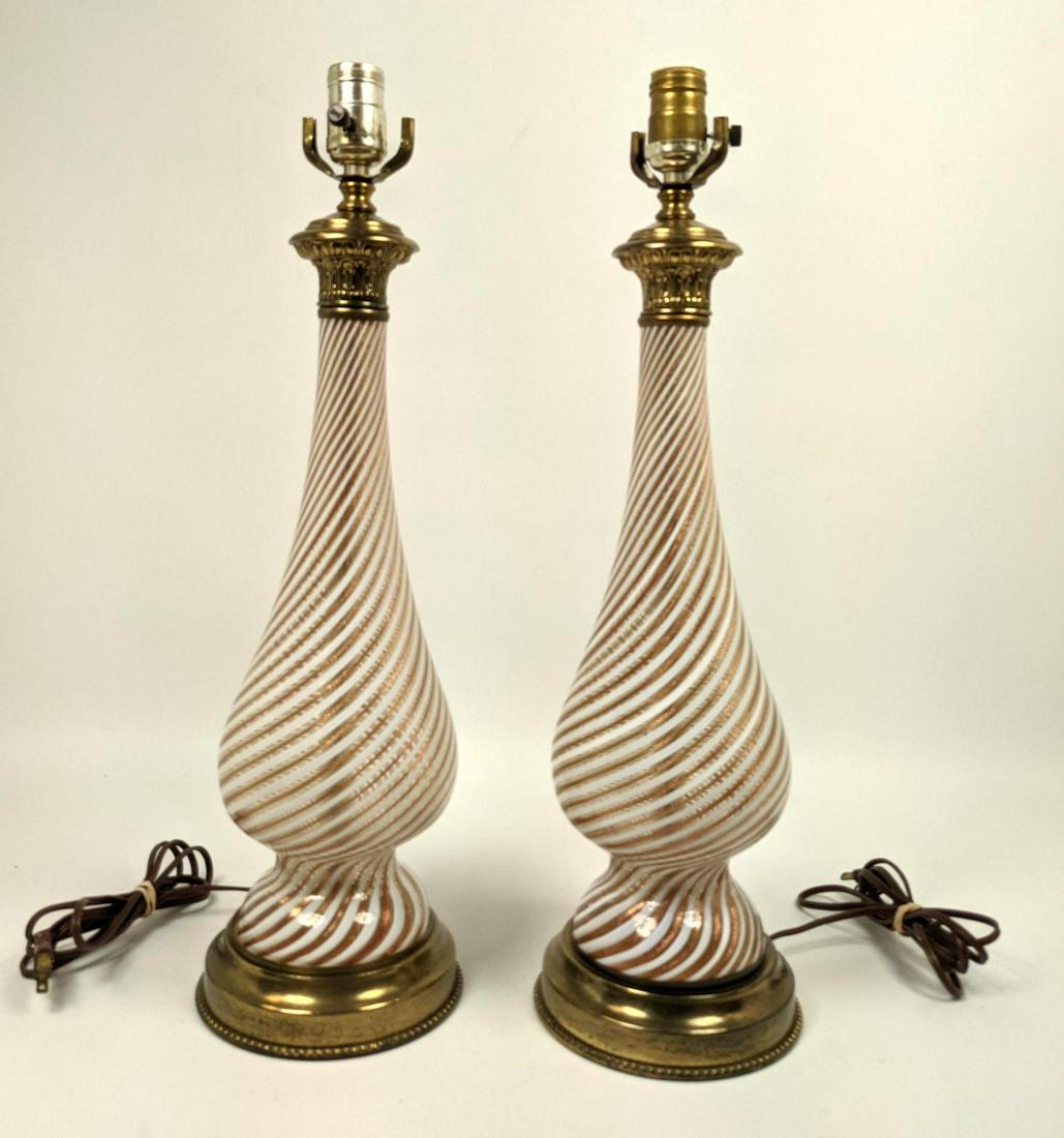 Pair Murano Art Glass Table Lamps. Swirl Design. No har (1 of 8)