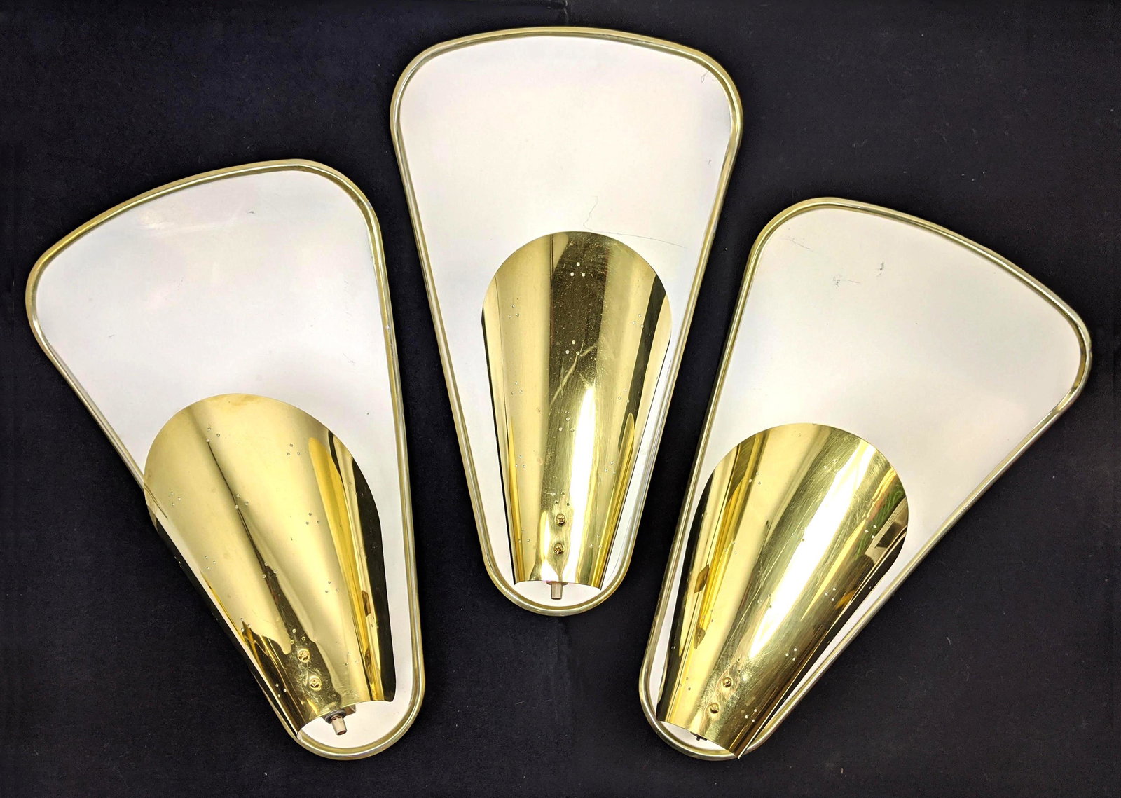 3pc White Enamel Brass Reflector Wall Sconces. PAAVO TY (1 of 18)