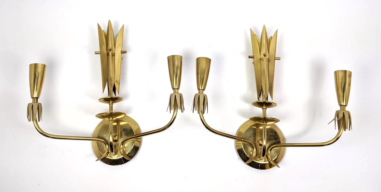 Pr Brass TOMMI PARZINGER Style wall Sconces. Two Arm Wa (1 of 12)