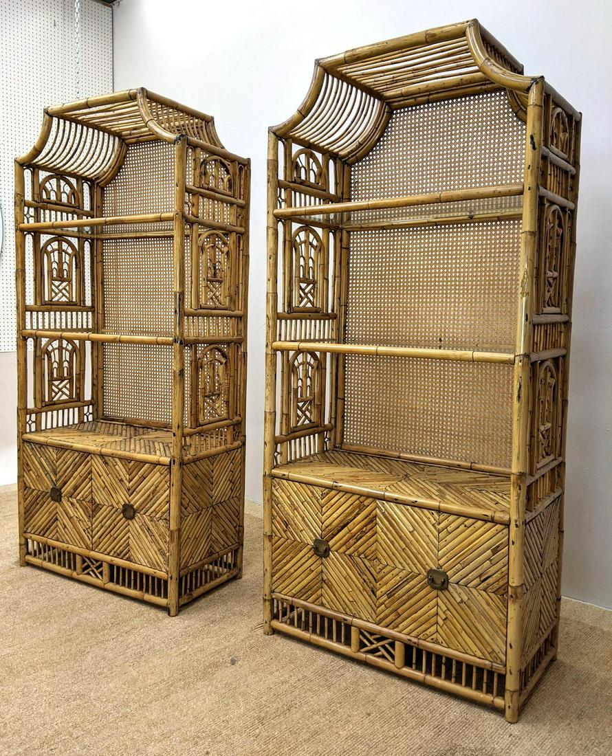 Pr  Bamboo Rattan Etageres Shelf Cabinets. Shaped tops. (1 of 16)