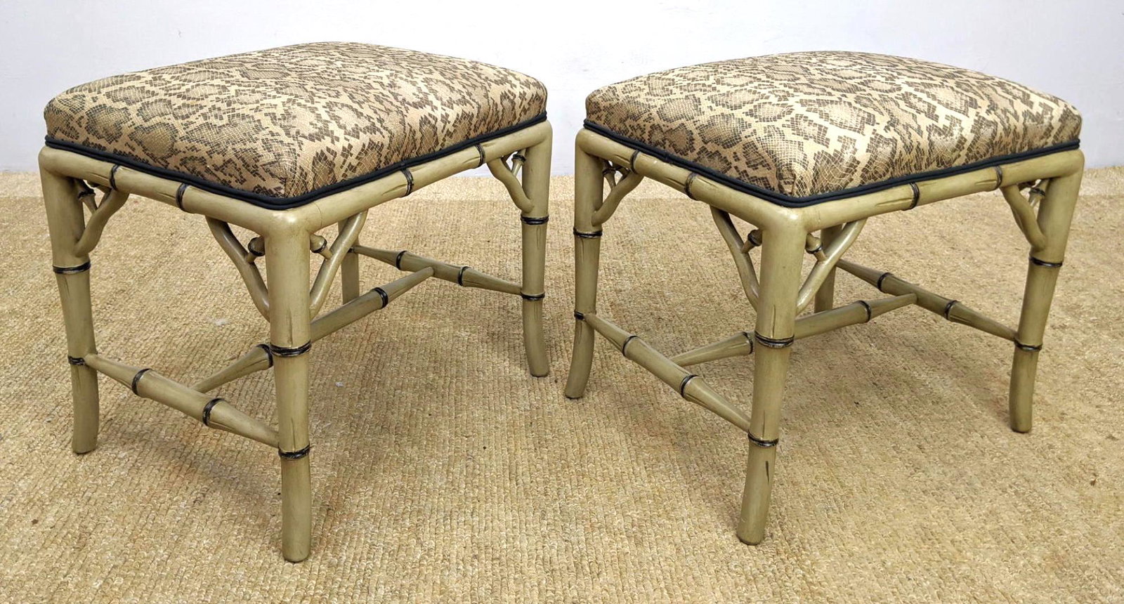 Pr Paint Finish Faux Bamboo Stools Benches. Snakeskin P (1 of 10)