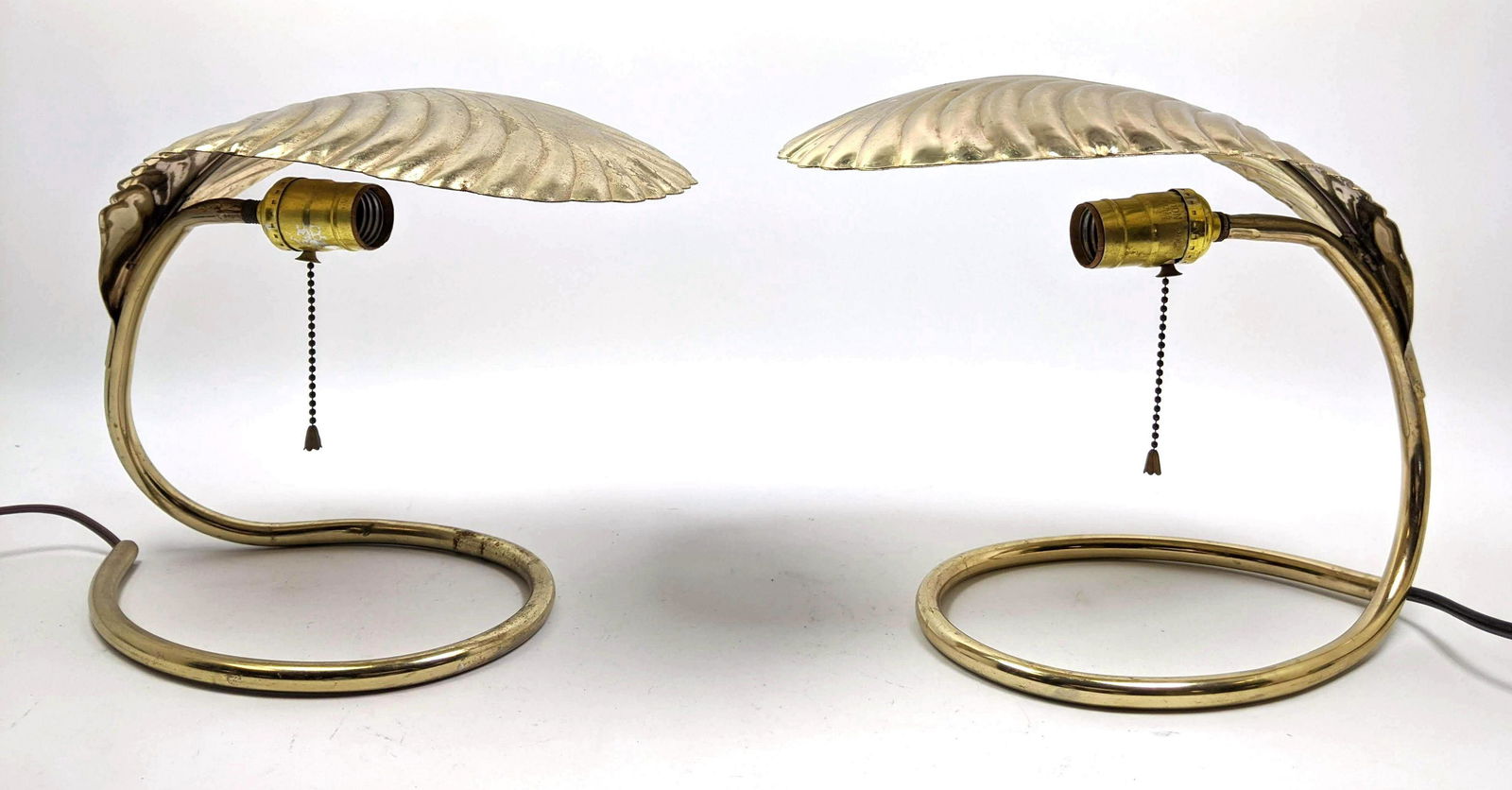 Pr TOMMASO BARBI Attributed Brass Leaf Lamps. Leaf Form (1 of 14)