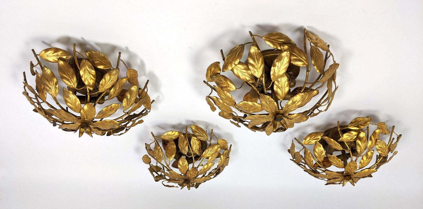 Set 4 Gilt Metal Leaf Design Italian Wall Sconces or Ce (1 of 9)