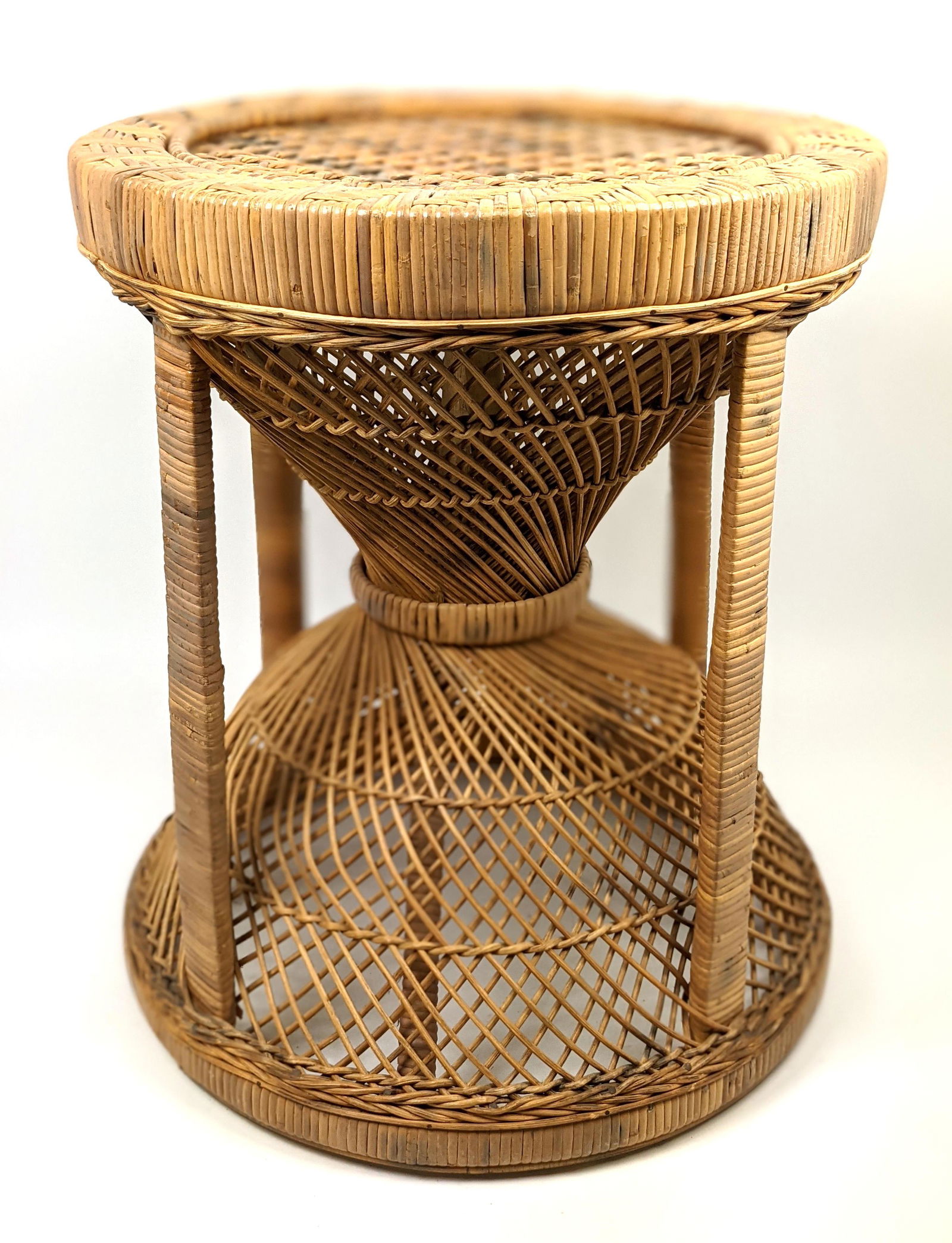 Woven Rattan and Cane Hourglass Stool Table. (1 of 10)