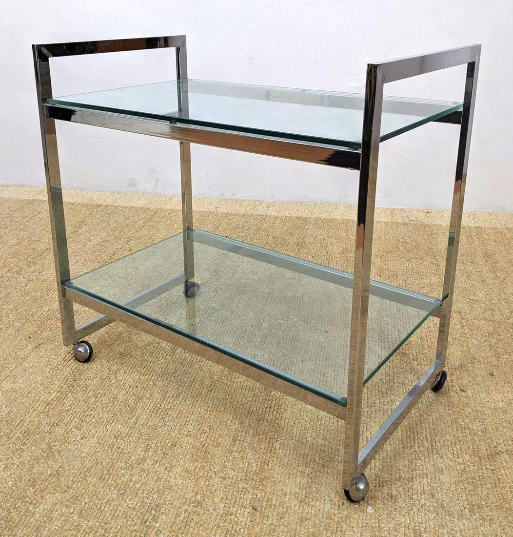 Modernist Chrome, Glass Rolling Bar Serving Cart. Baugh (1 of 10)