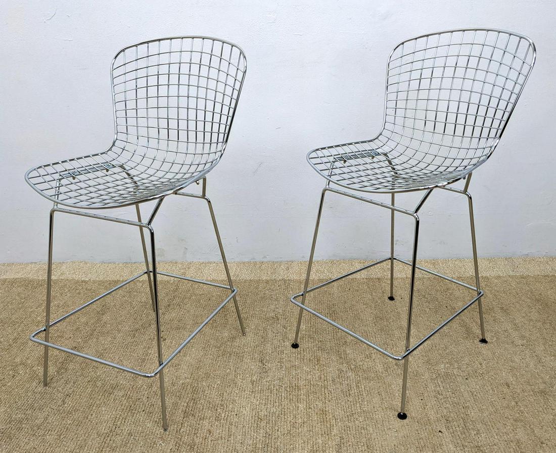 Pair Bertoia Style Bar Stools. Chrome Finish. (1 of 11)