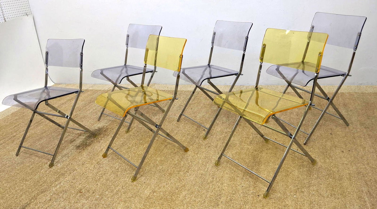 Set 6 Acrylic Folding Chairs. Metal Frames. Four Gray. (1 of 16)