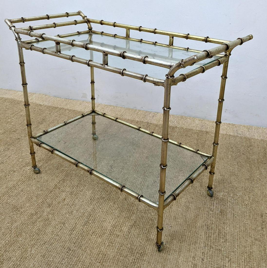 Silver Gilt Faux Bamboo Bar Cart.  Metal frame with gla (1 of 9)
