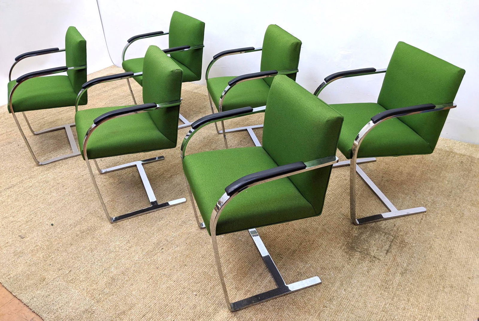 Set 6 BRNO style Cantilever Chrome Frame Chairs. Green (1 of 12)