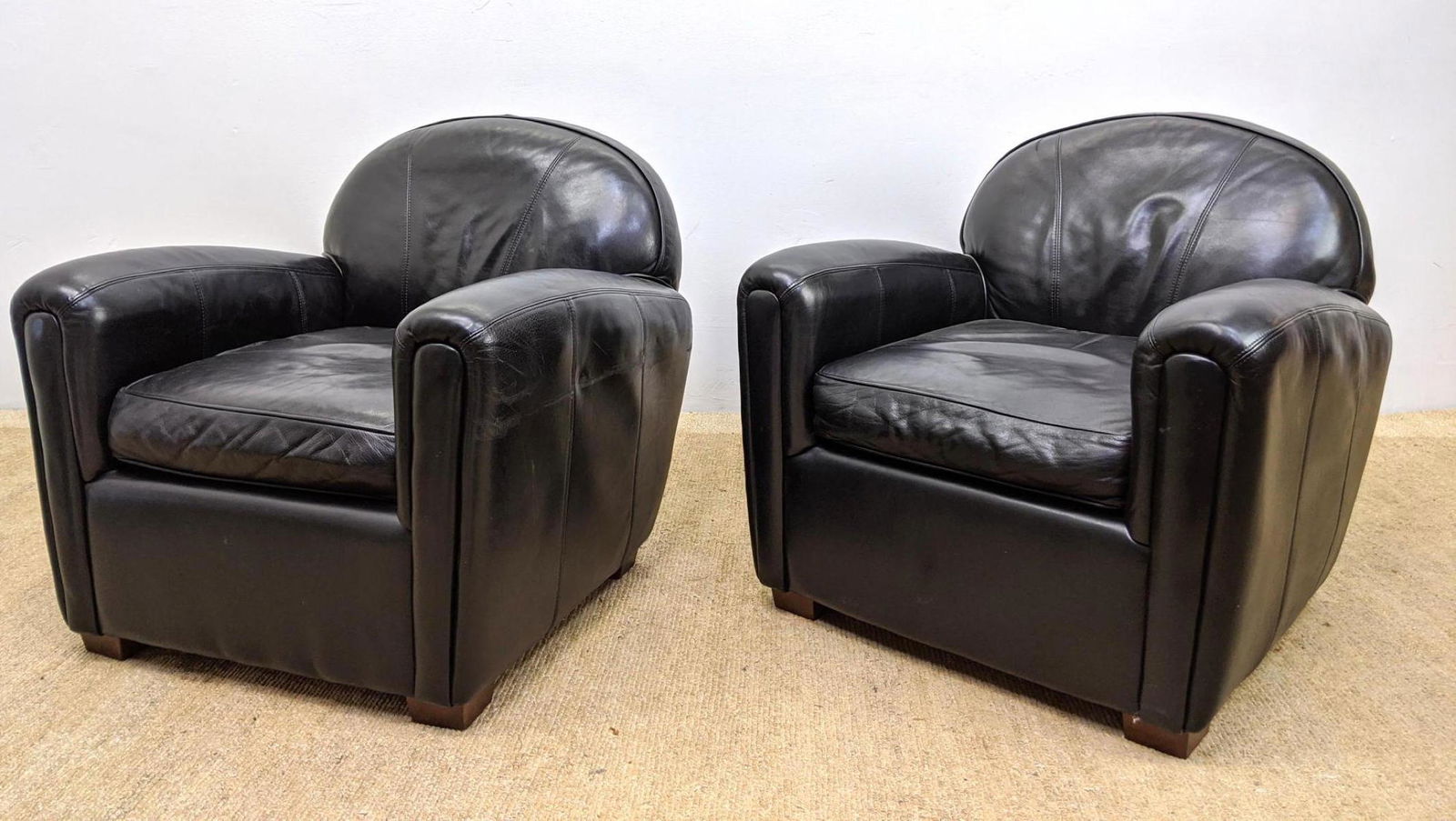 Pr Modernist Black Leather Club Chairs. Wide bowed arms (1 of 10)