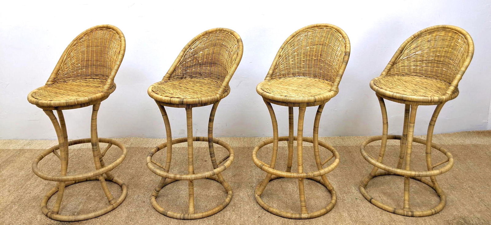 Set 4 Woven Rattan Bar Stools. Arched Backrests. (1 of 15)