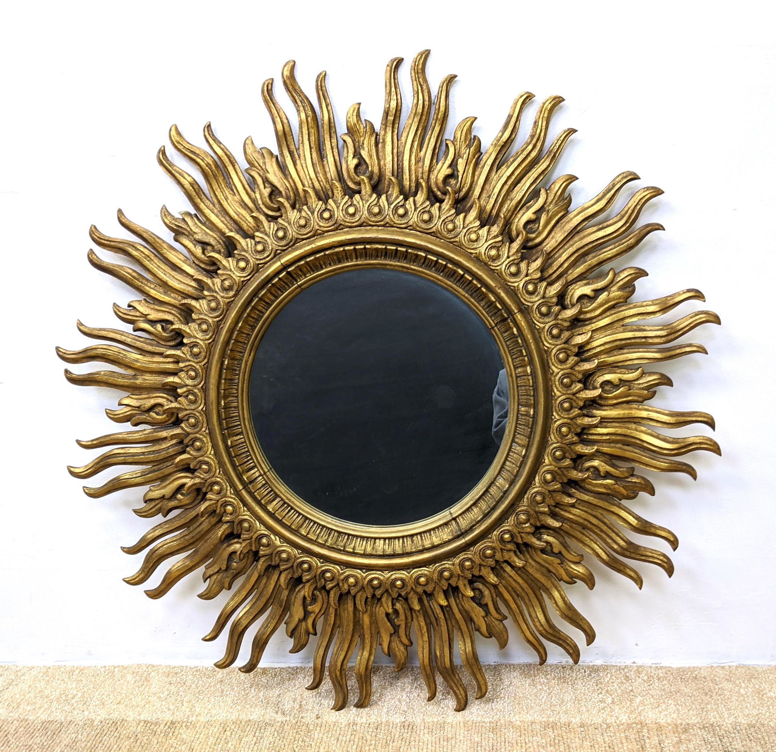 Gilt carved wood Designer Sunburst Framed Mirror. Doubl (1 of 11)