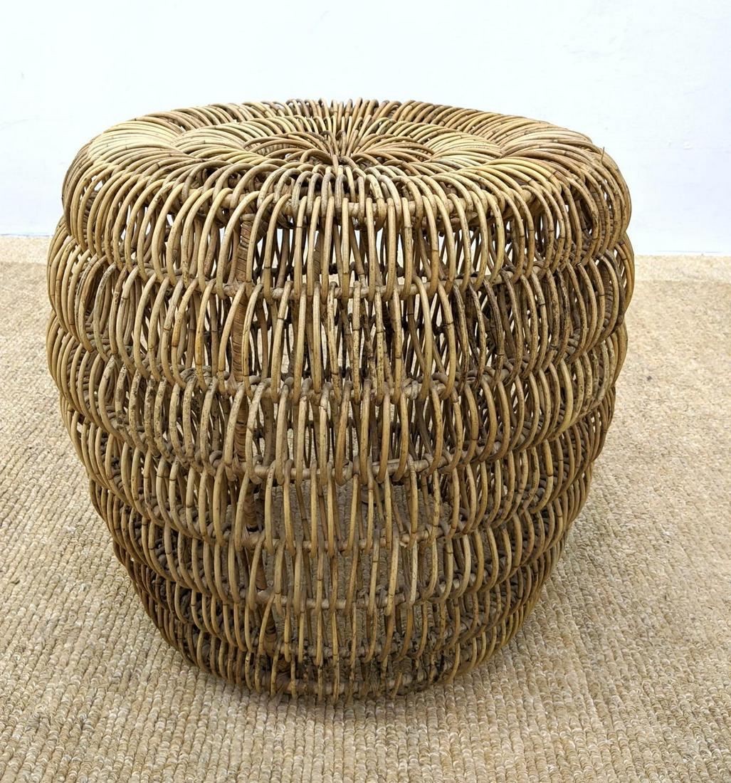 Woven Rattan Stool Side Table. Open weave. Wrapped Meta (1 of 9)