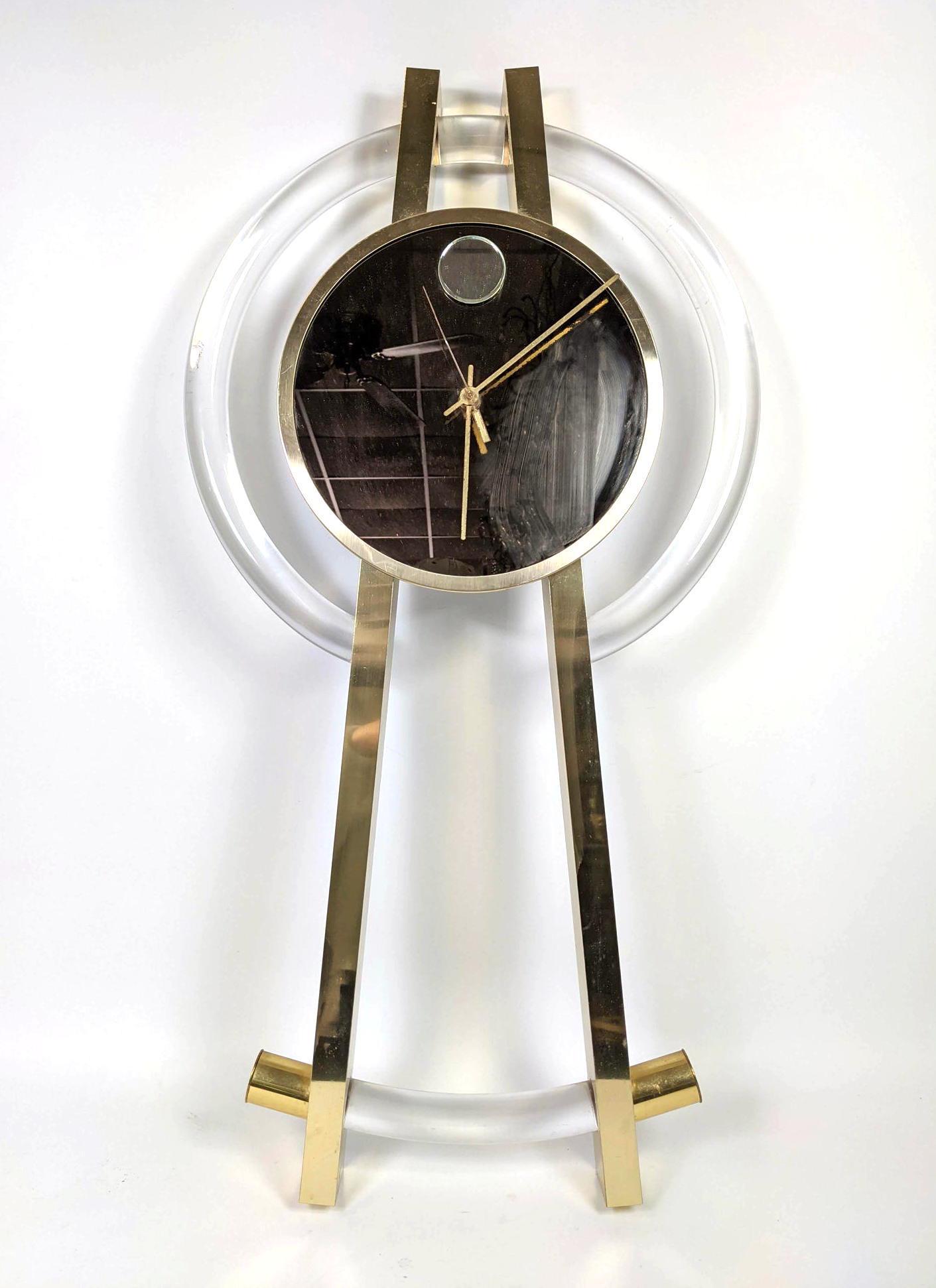 80s Modern Acrylic and Gold Wall Clock.  Mirror center. (1 of 12)