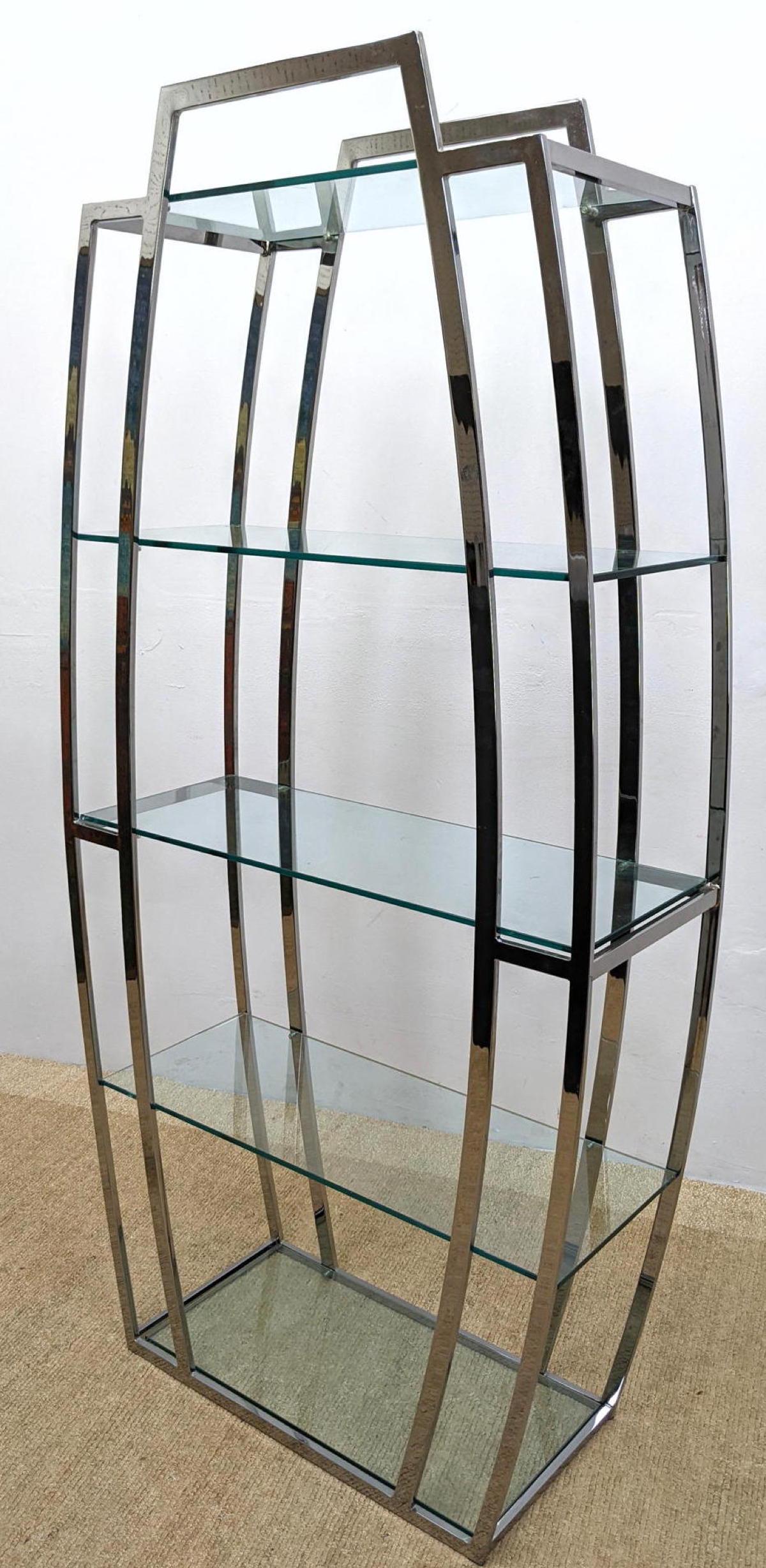 Milo Baughman Style Chrome Shelf Etagere Unit.  Glass S (1 of 9)