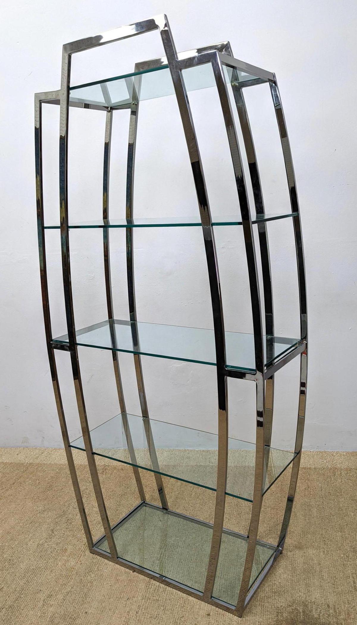 Milo Baughman Style Chrome Shelf Etagere Unit.  Glass S (1 of 8)