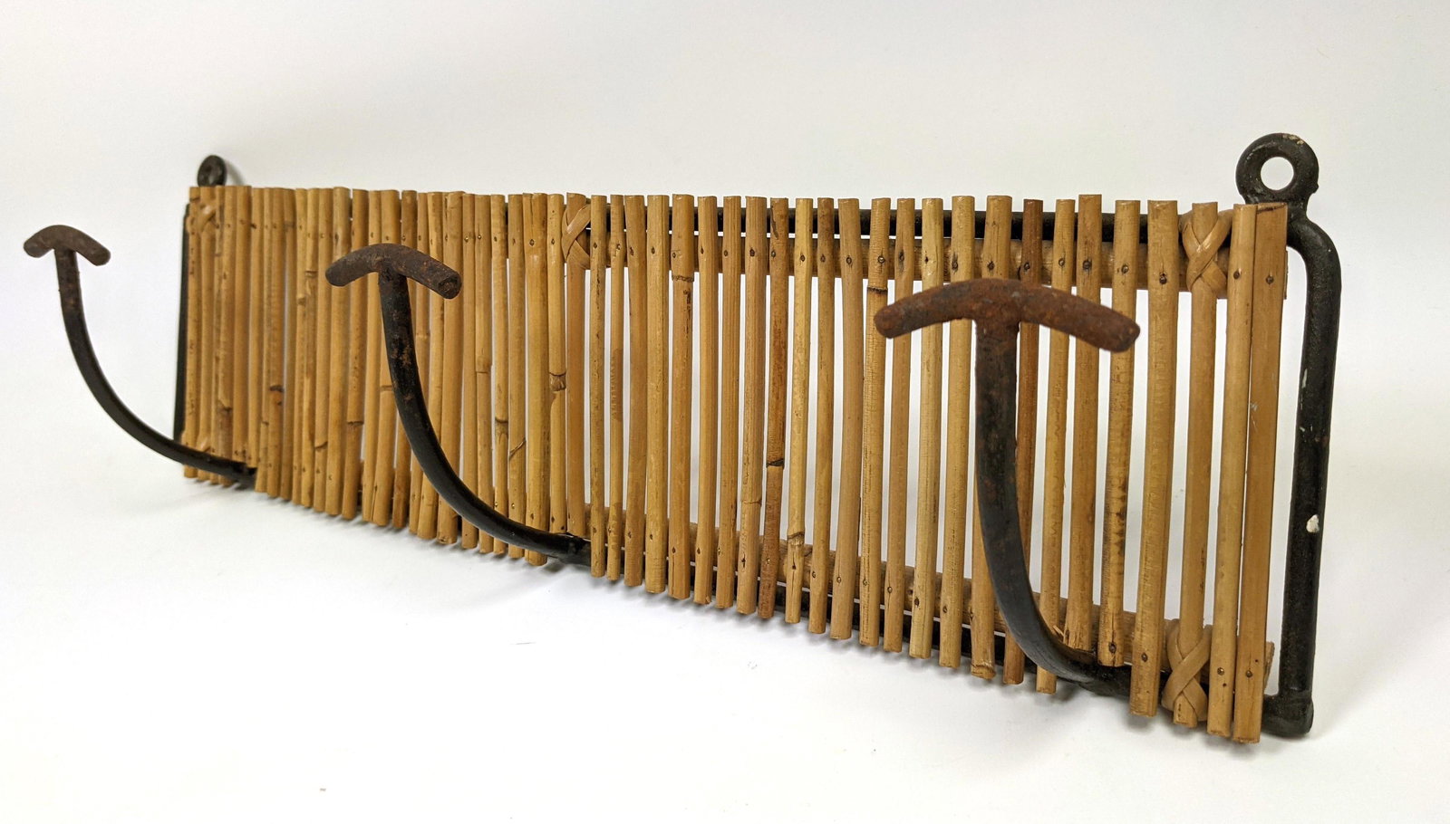 French Rattan and Iron Wall Coat Hat Rack. (1 of 9)