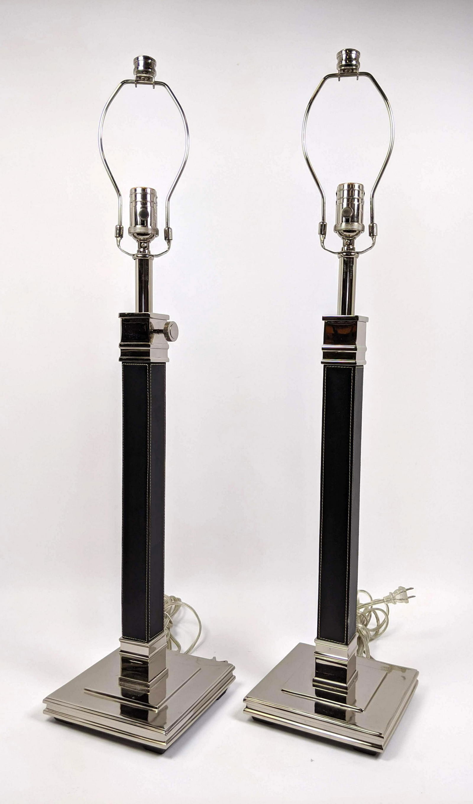Pt Chrome Black Leather Table Lamps. Ralph Lauren Style (1 of 12)