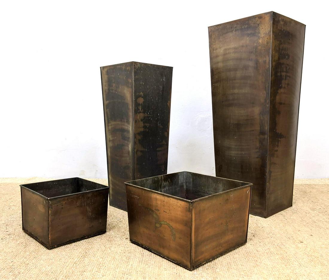 Set 4 Bronzed Metal Square Planters.  Various sizes and (1 of 14)
