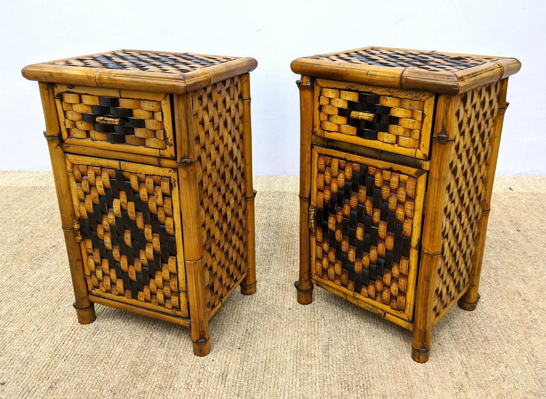 Pr Bamboo Night Stands Side Tables. Natural bamboo with (1 of 13)