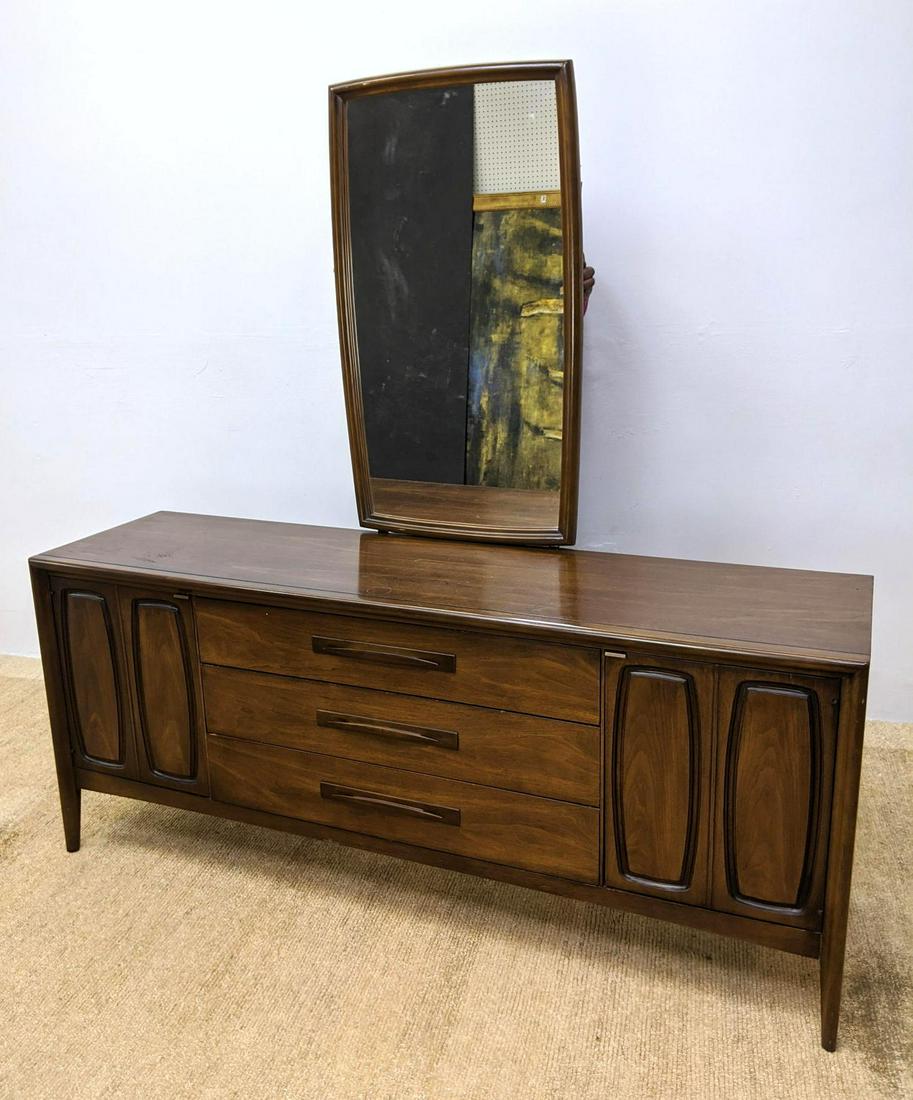 American Modern Dresser and Mirror. Credenza. Chest of: American Modern Dresser and Mirror. Credenza. Chest of Drawers. Raised on legs. Wood pulls.-- Dimensions: H: 31 inches: W: 72 inches: D: 19 inches ---