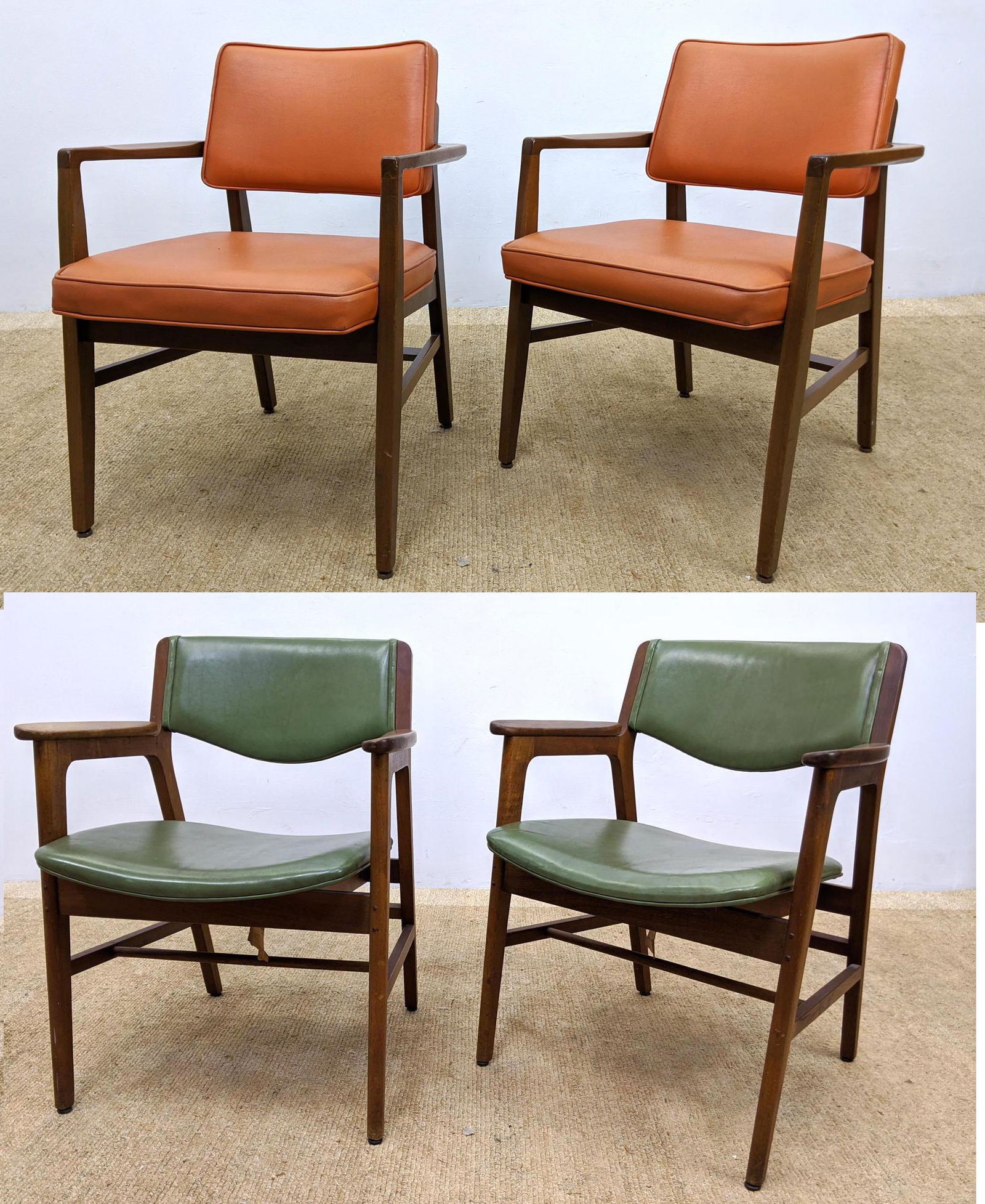 2 Pair Open Arm Dining Chairs. GUNLOCKE. Two Orange Vin (1 of 20)