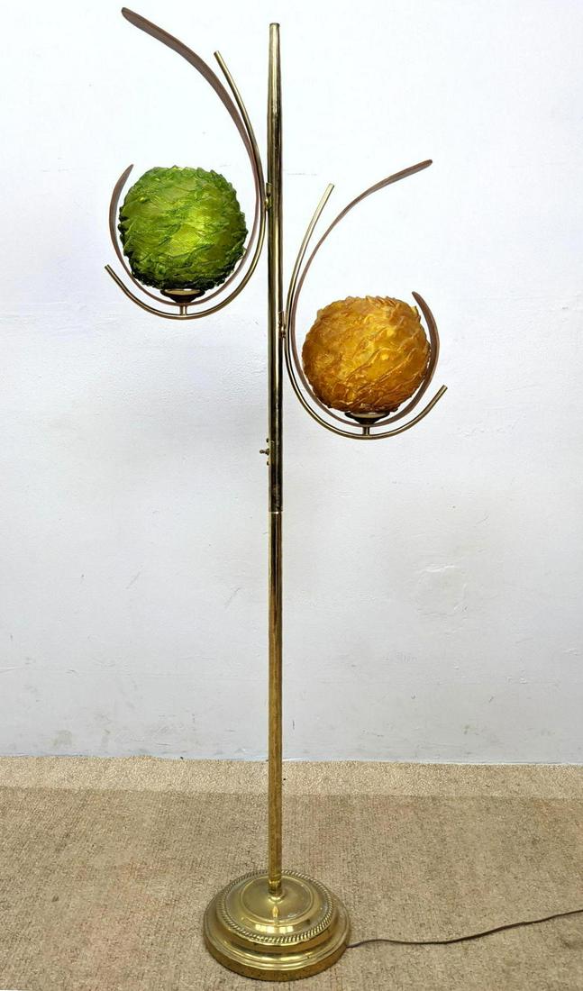 Walnut Floor lamp with Green and Orange Spaghetti shade (1 of 16)