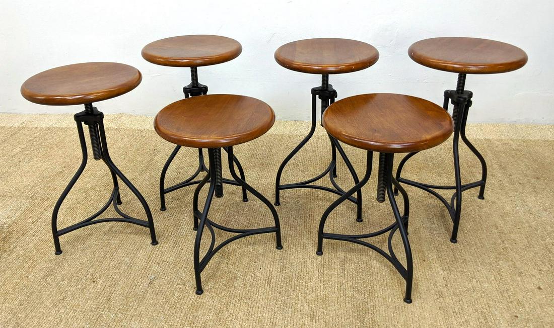 Set 6 Contemporary Wood Seat Metal Base Bar Stools. Ind (1 of 13)