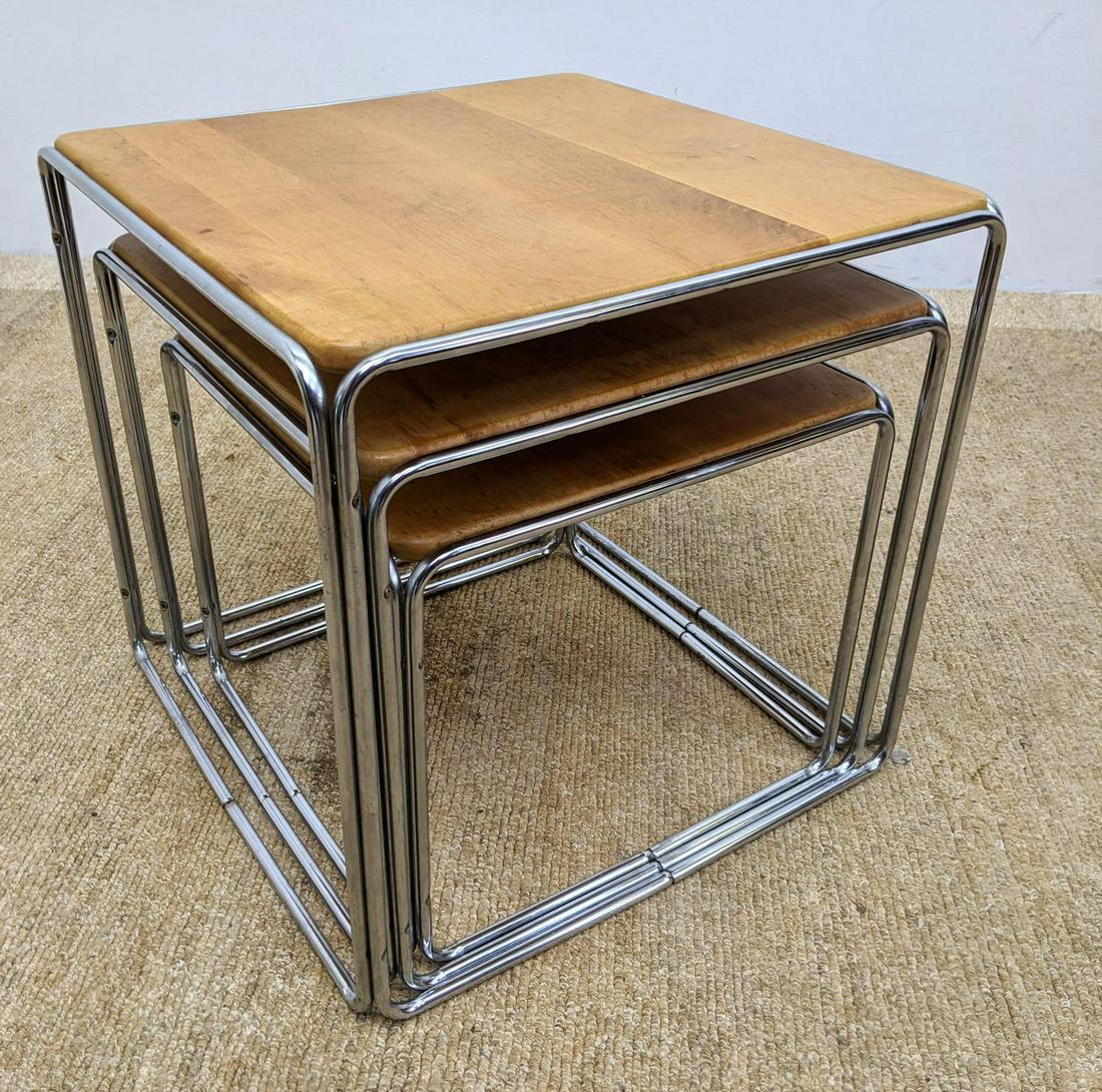 COSCO Set Three Chrome Tube Frame Nesting Tables. Squar (1 of 13)