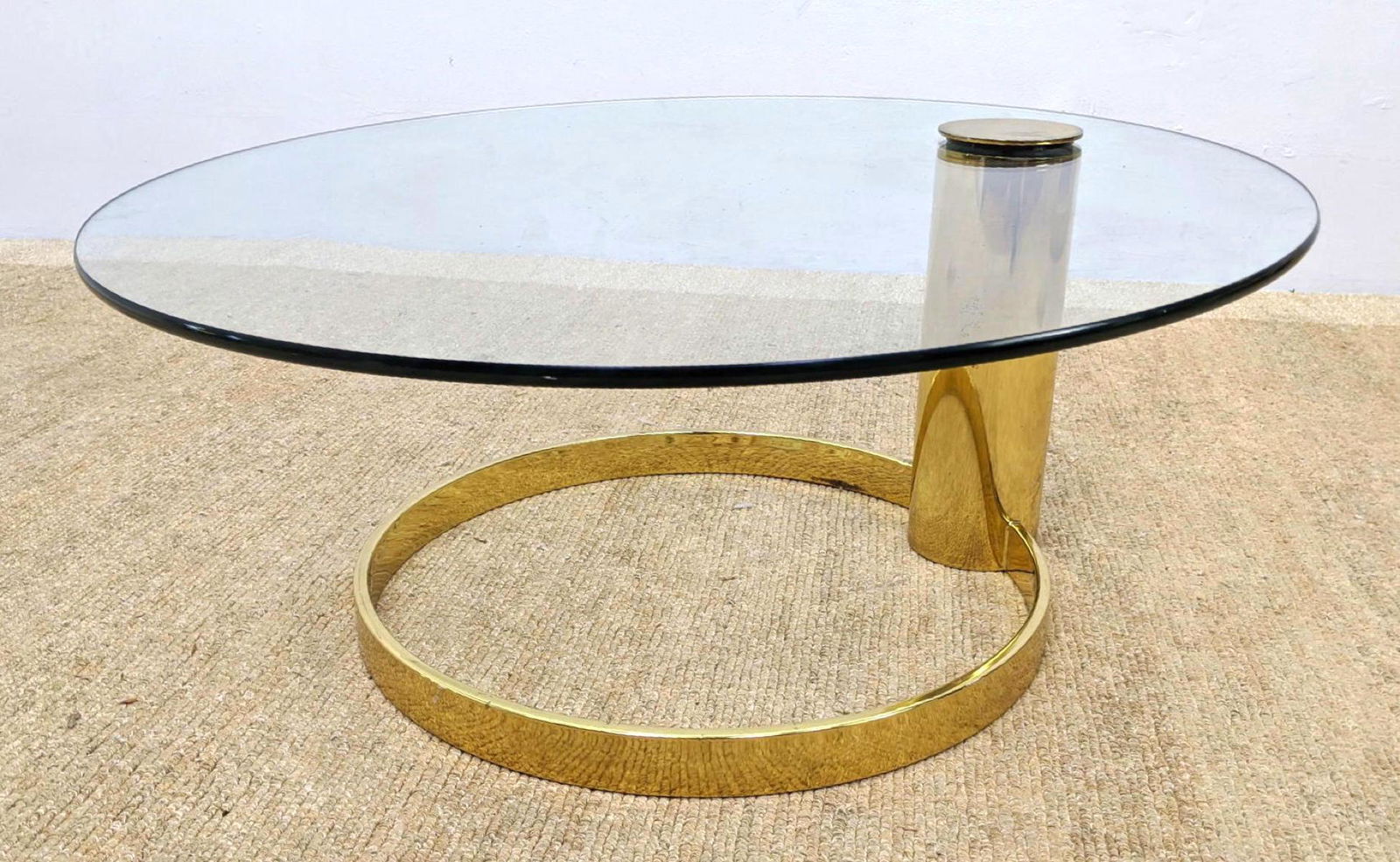 Brass Tone Cantilever Glass Top Coffee Cocktail table. (1 of 12)