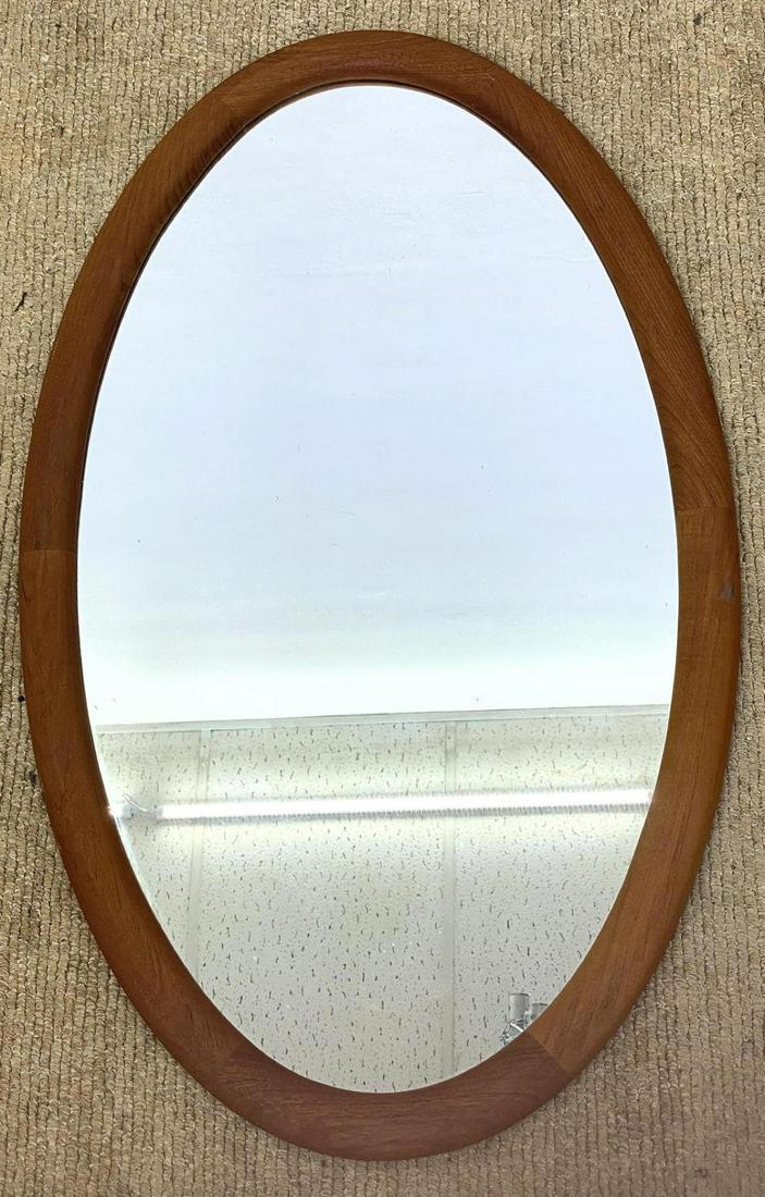 Danish Modern Teak Wall Mirror.  Oval Frame. (1 of 6)