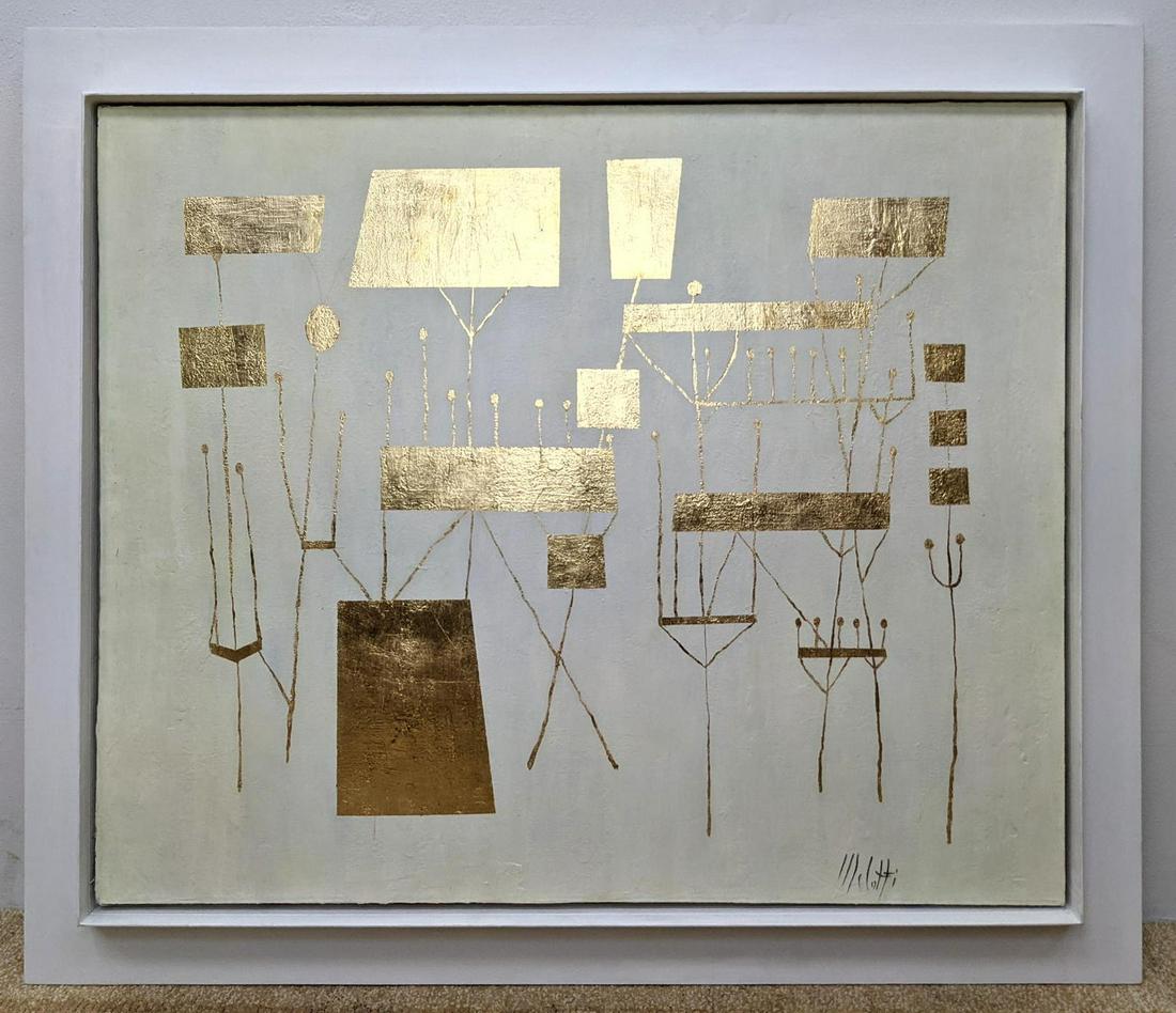 FAUSTO MELOTTI Modernist Oil and Metal Leaf Painting. (1 of 9)
