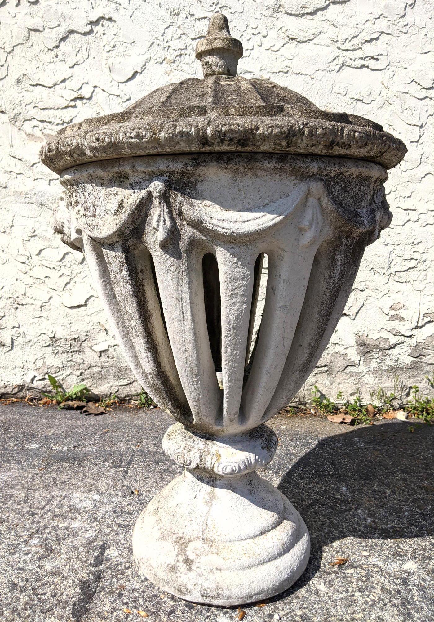 Concrete Lidded Garden Urn.  Slatted form footed urn wi (1 of 6)